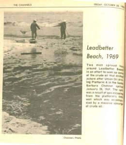 Channels photo of hay being spread at Leadbetter to soak up crude oil